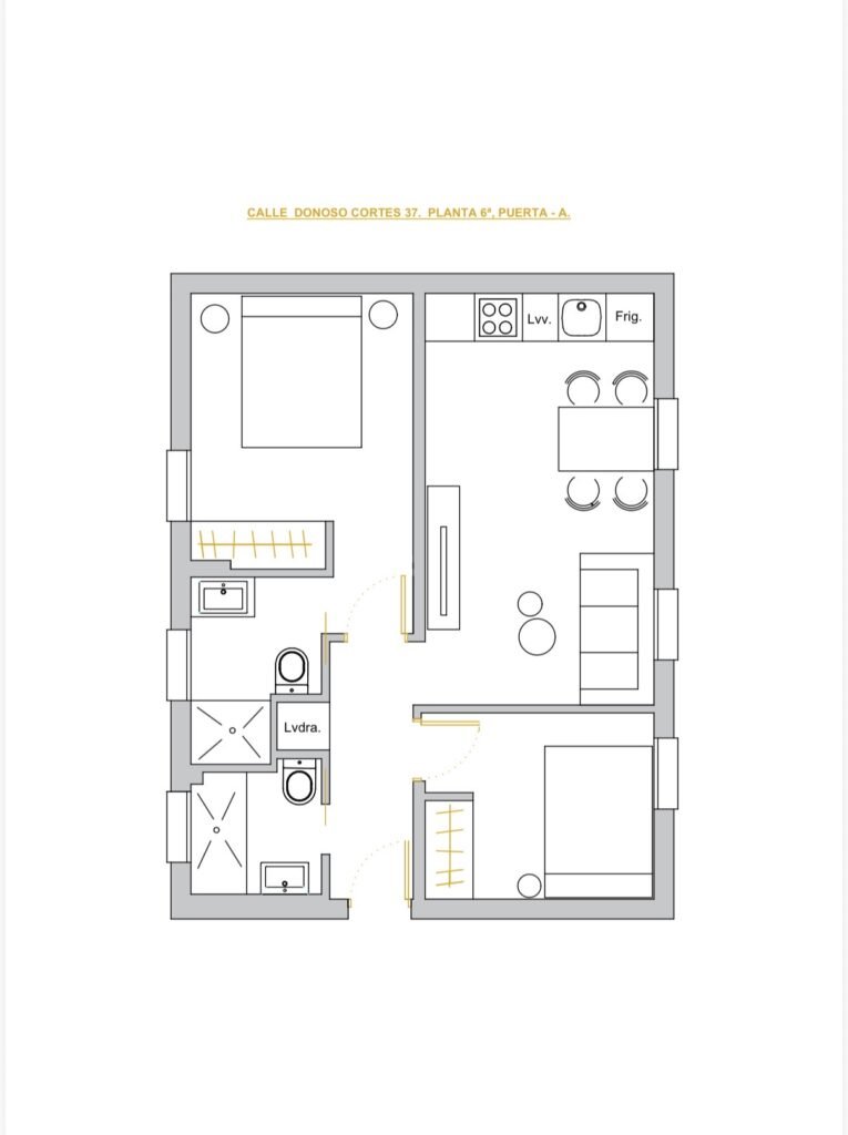 Plano de Donoso Cortés 37 con dos dormitorios y dos baños